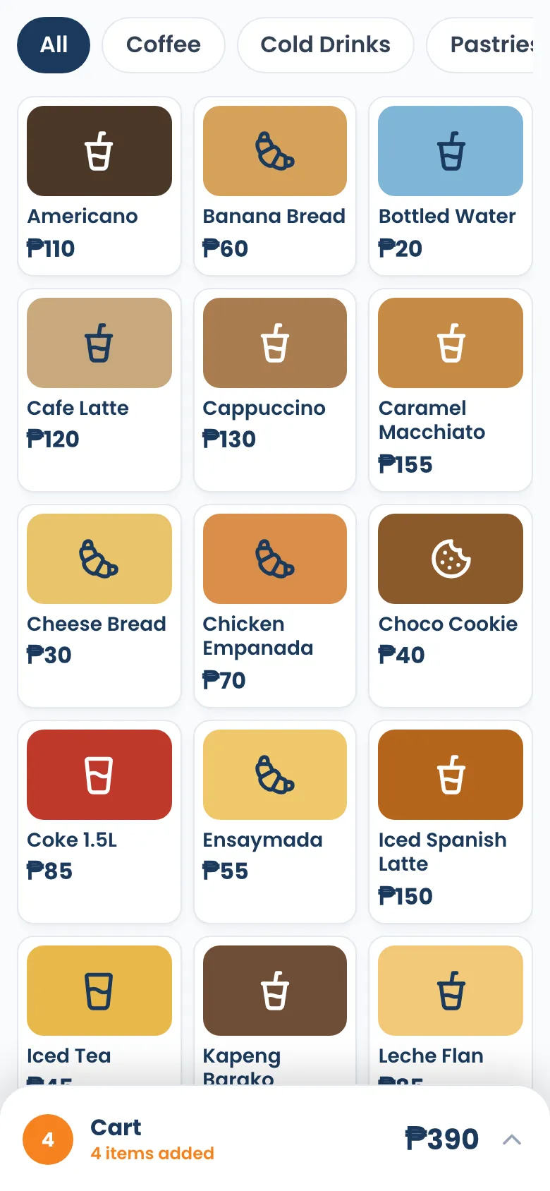 Tindahub register: sell, take payment, done - The register: tap items into the cart